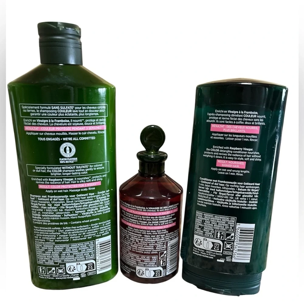Yves Rocher Protective color hair bundle, shampoo conditioner raspberry vinegar